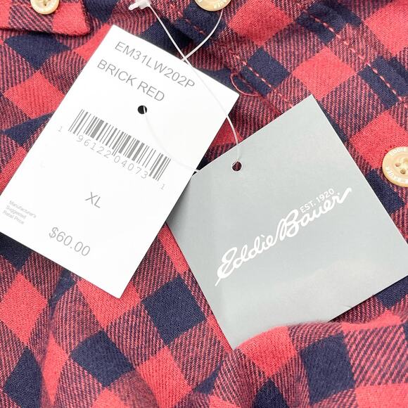 Eddie Bauer Men Flannel Shirt XL Red Plaid Supersoft Stretch Fall Cozy Cabincore - Picture 9 of 9